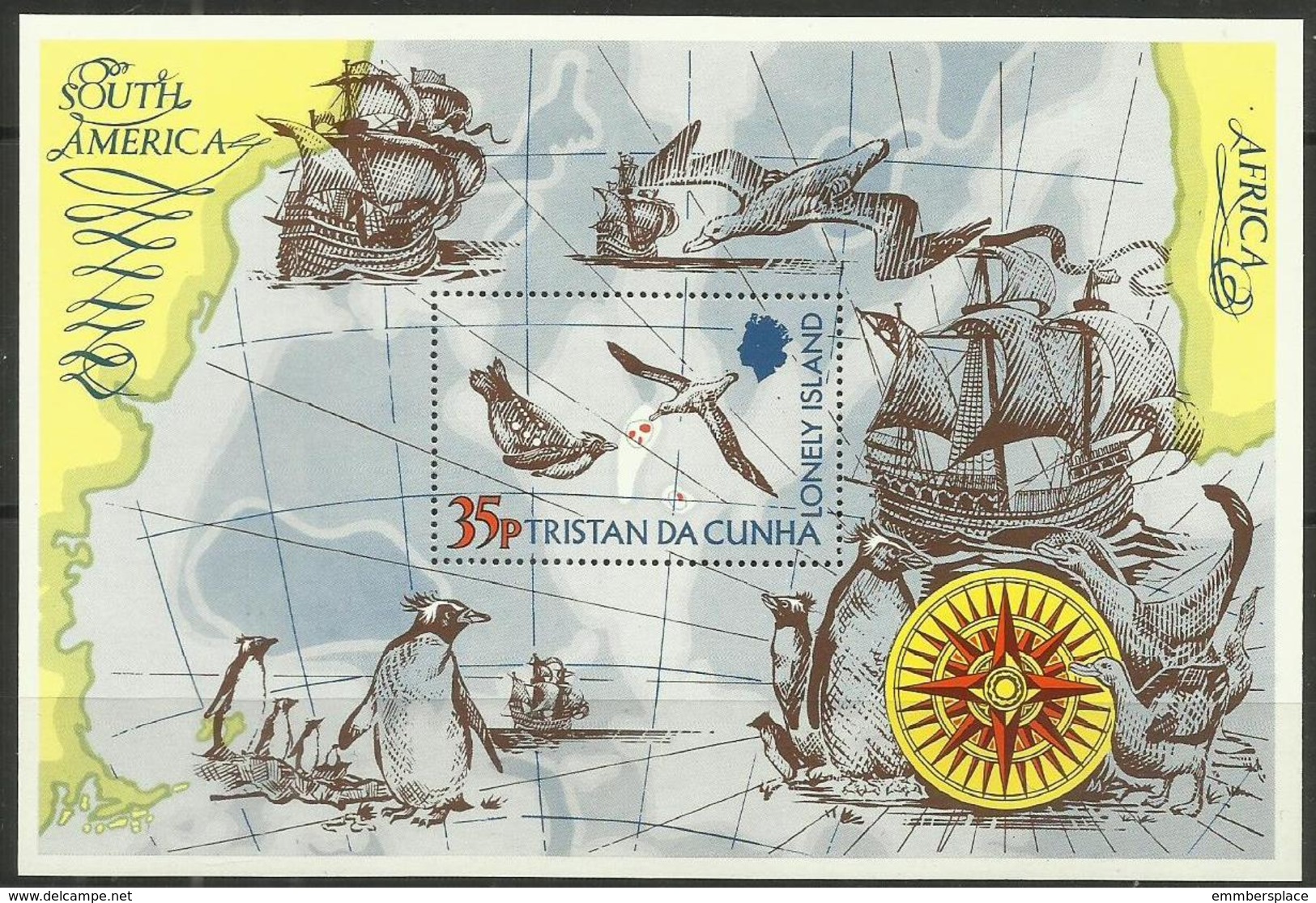 Tristan Da Cunha - 1974  The Lonely Island (penguins & Albatrosses) Souvenir Sheet MNH **     SG MS192    Sc 195 - Tristan Da Cunha