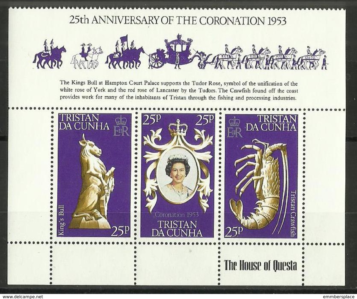 Tristan Da Cunha - 1978 Coronation Anniversary Block MNH **     SG 239-41    Sc 238a - Tristan Da Cunha