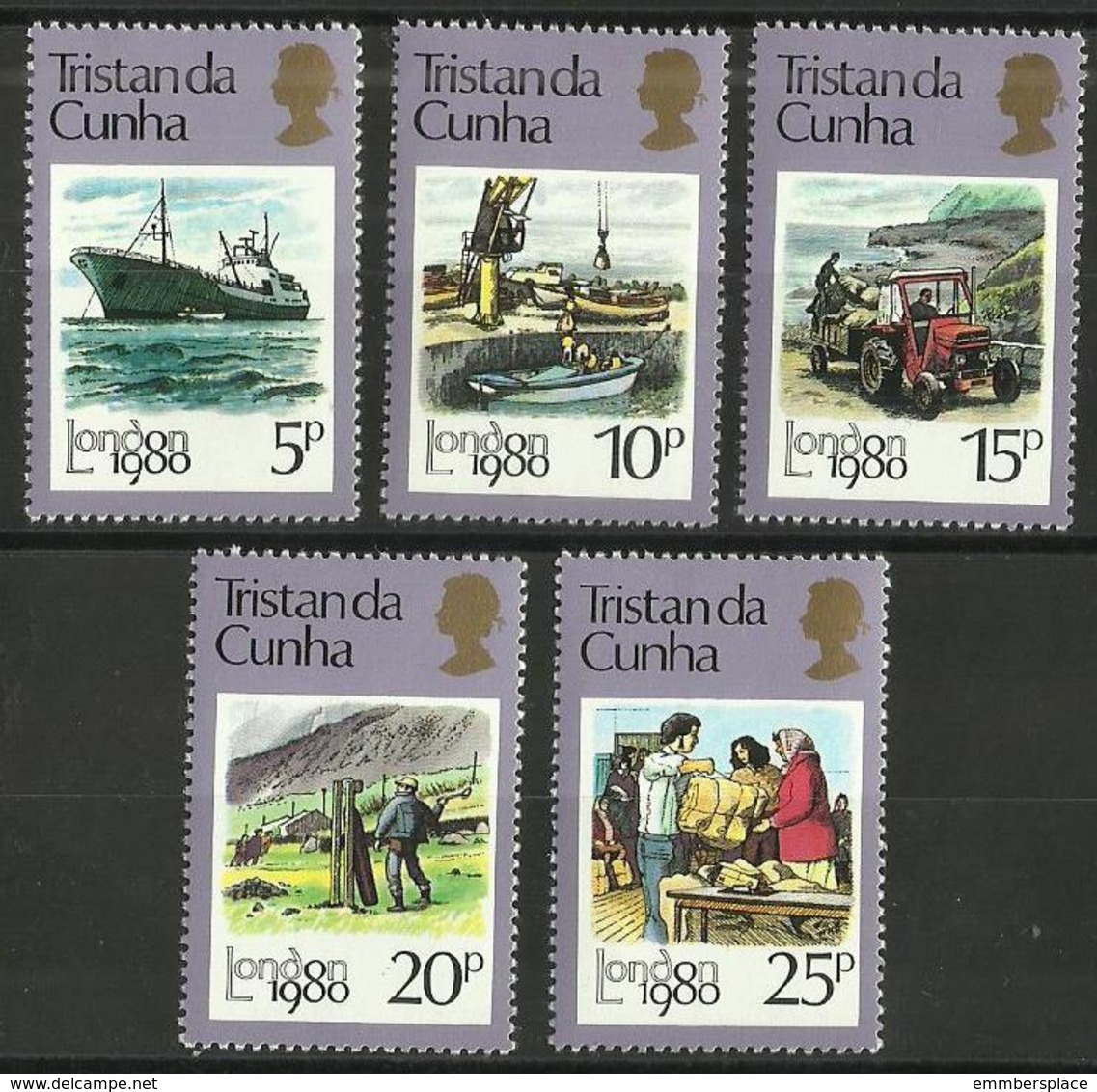 Tristan Da Cunha - 1980 London 80 Philatelic Expo (mail Delivery) Set Of 5 MNH **     SG 277-81    Sc 272-6 - Tristan Da Cunha