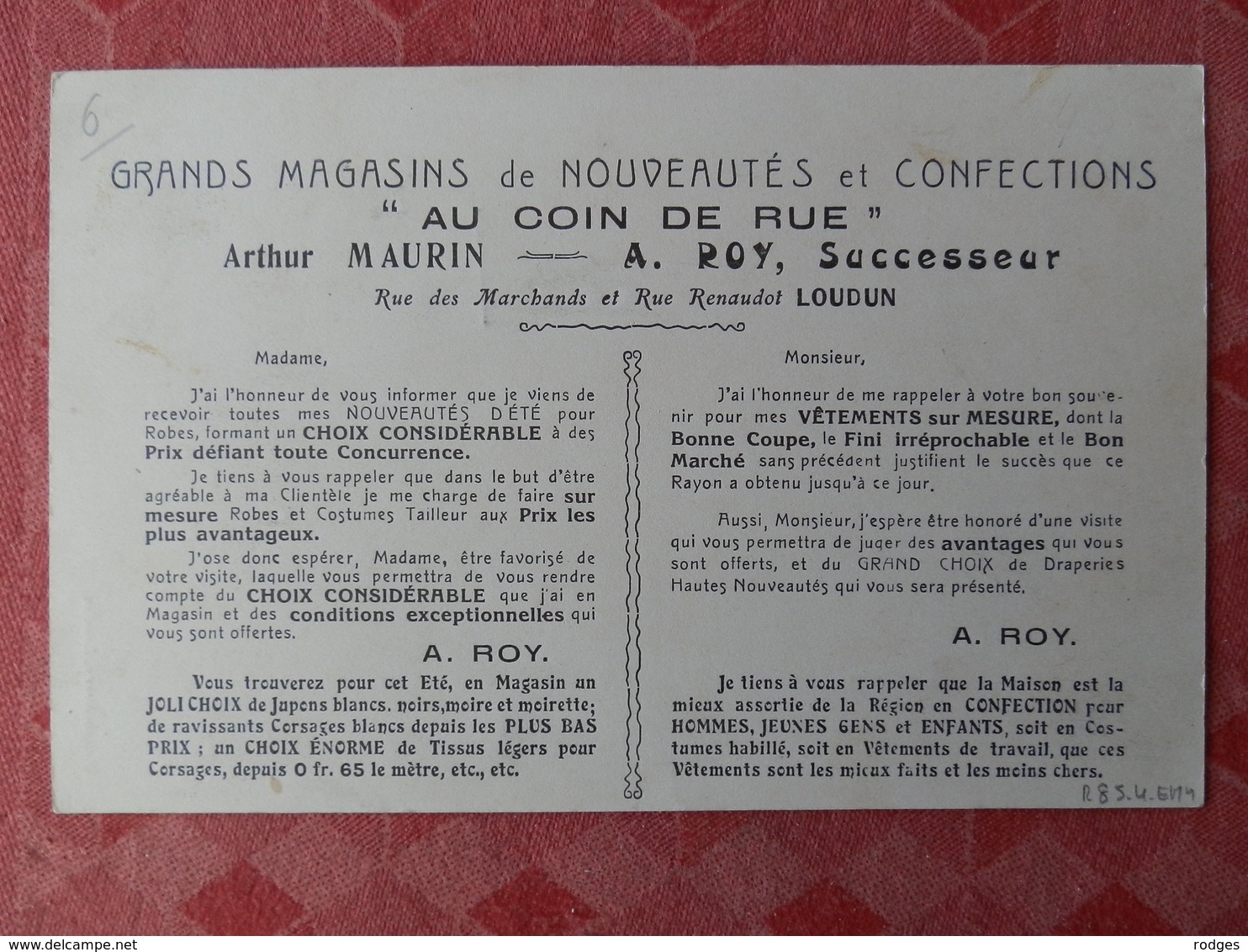 Dep 86 , Cpa LOUDUN , Grands Magasins De Nouveautés Et Confections "AU COIN DE RUE" (61) - Loudun