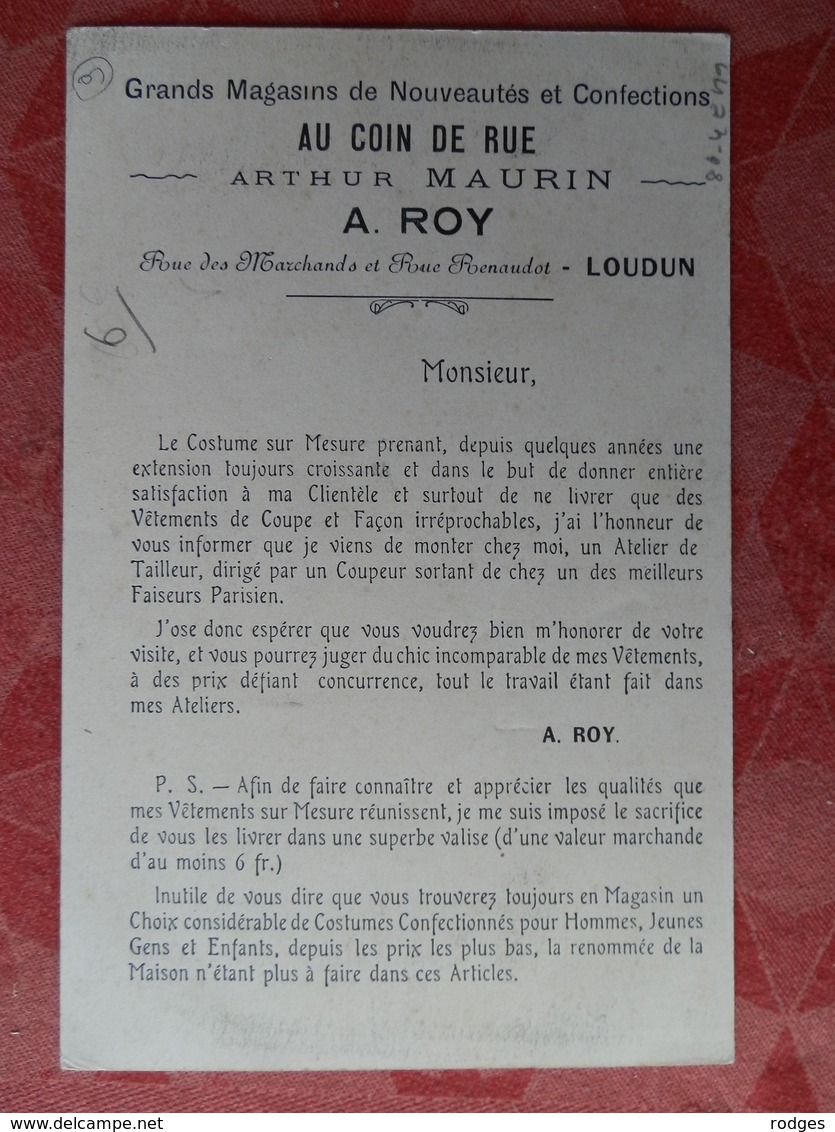 Dep 86 , Cpa LOUDUN , Grands Magasins De Nouveautés Et Confections "AU COIN DE RUE" (S.63) - Loudun