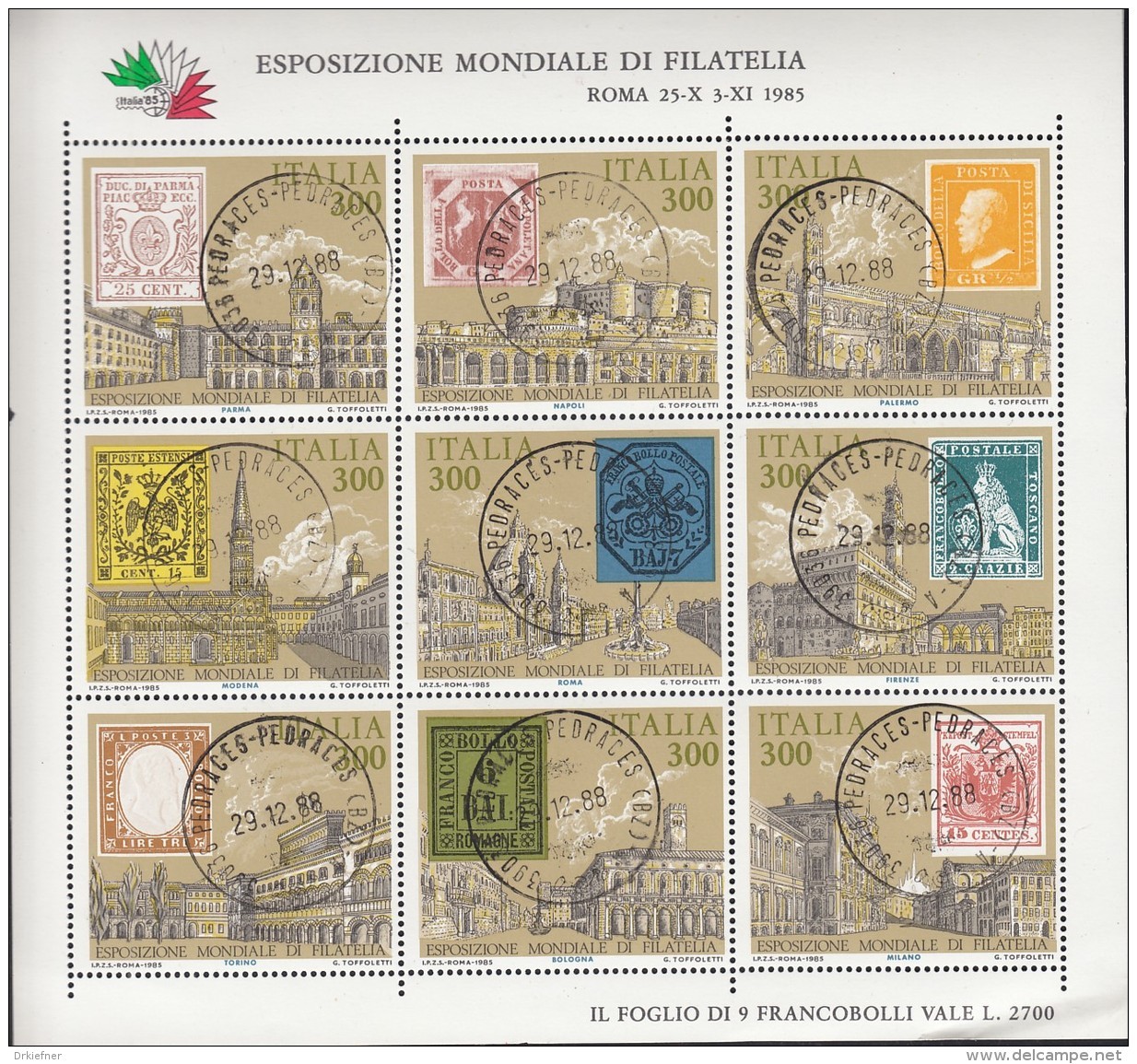 ITALIEN  1945-1953, Kleinbogen, Gestempelt, Internationale Briefmarkenausstellung ITALIA &rsquo;85 - Blocks & Sheetlets