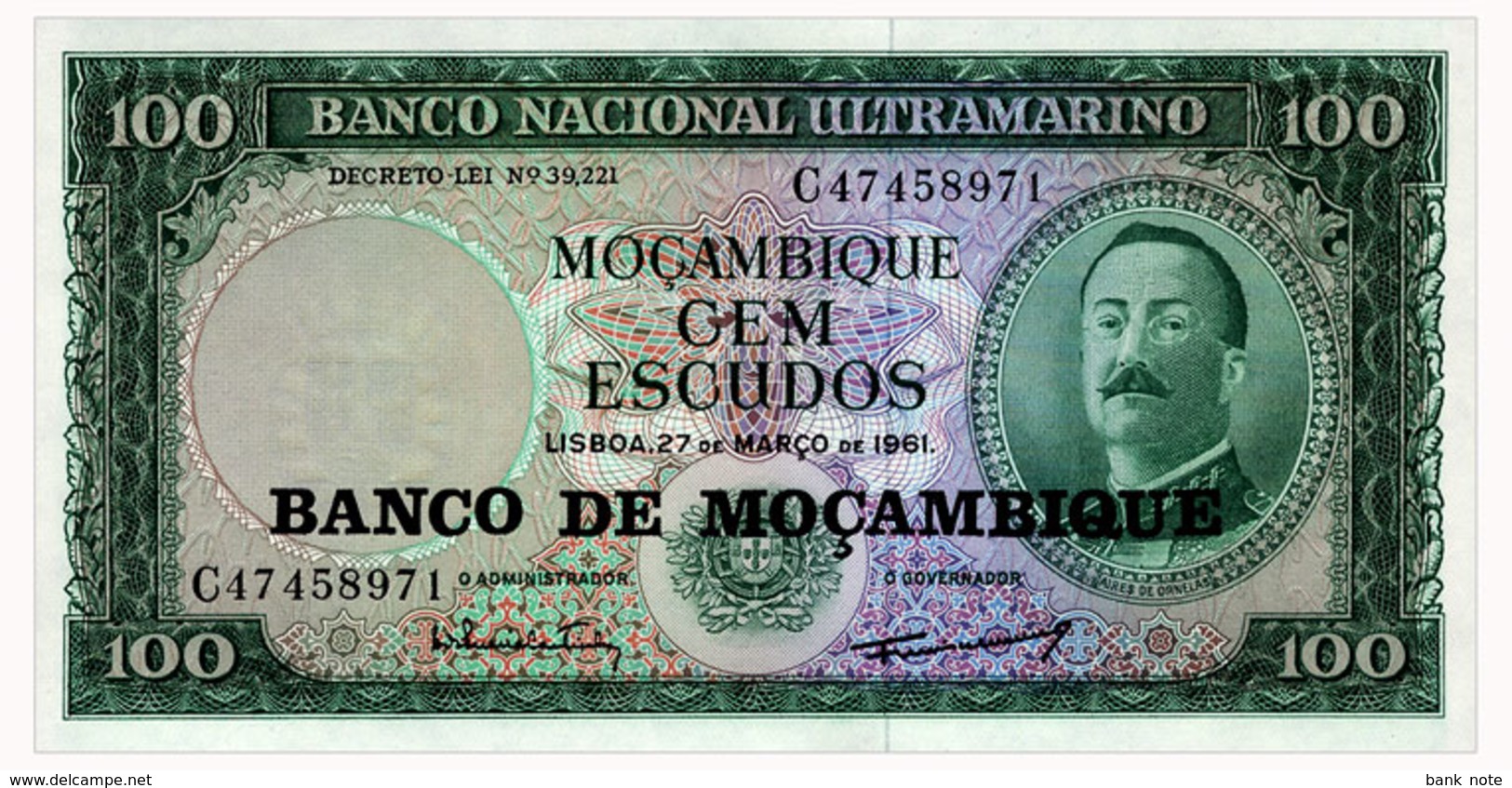 MOZAMBIQUE 100 ESCUDOS 1961(1976) Pick 117 Unc - Mozambique