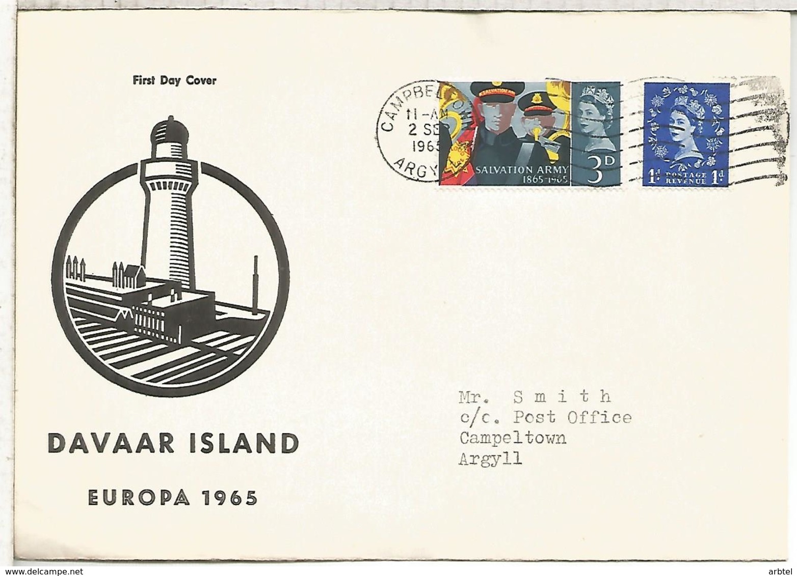 REINO UNIDO 1965 CC CON SELLOS DAVAAR ISLAND FARO LIGHTHOUSE MAT CAMPBELLTOWN - Faros