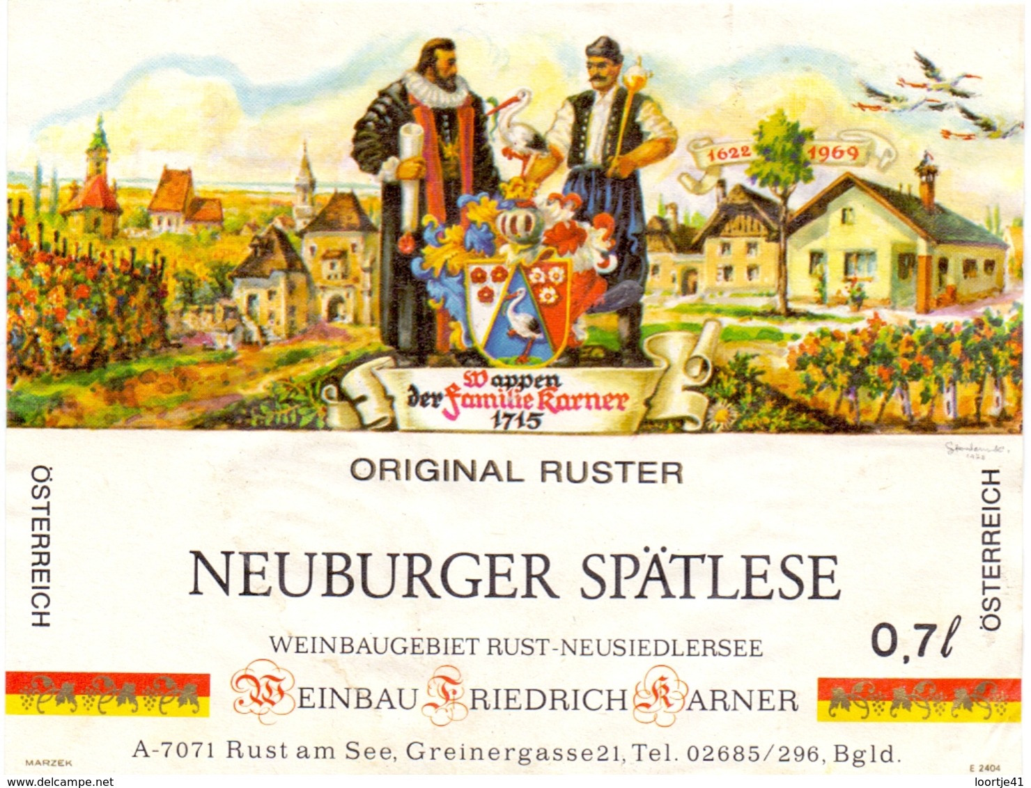 Etiket Etiquette - Vin - Wijn - Neuburger Spätlese - Friedrich Karner - Rust Am See - Österreich - Riesling