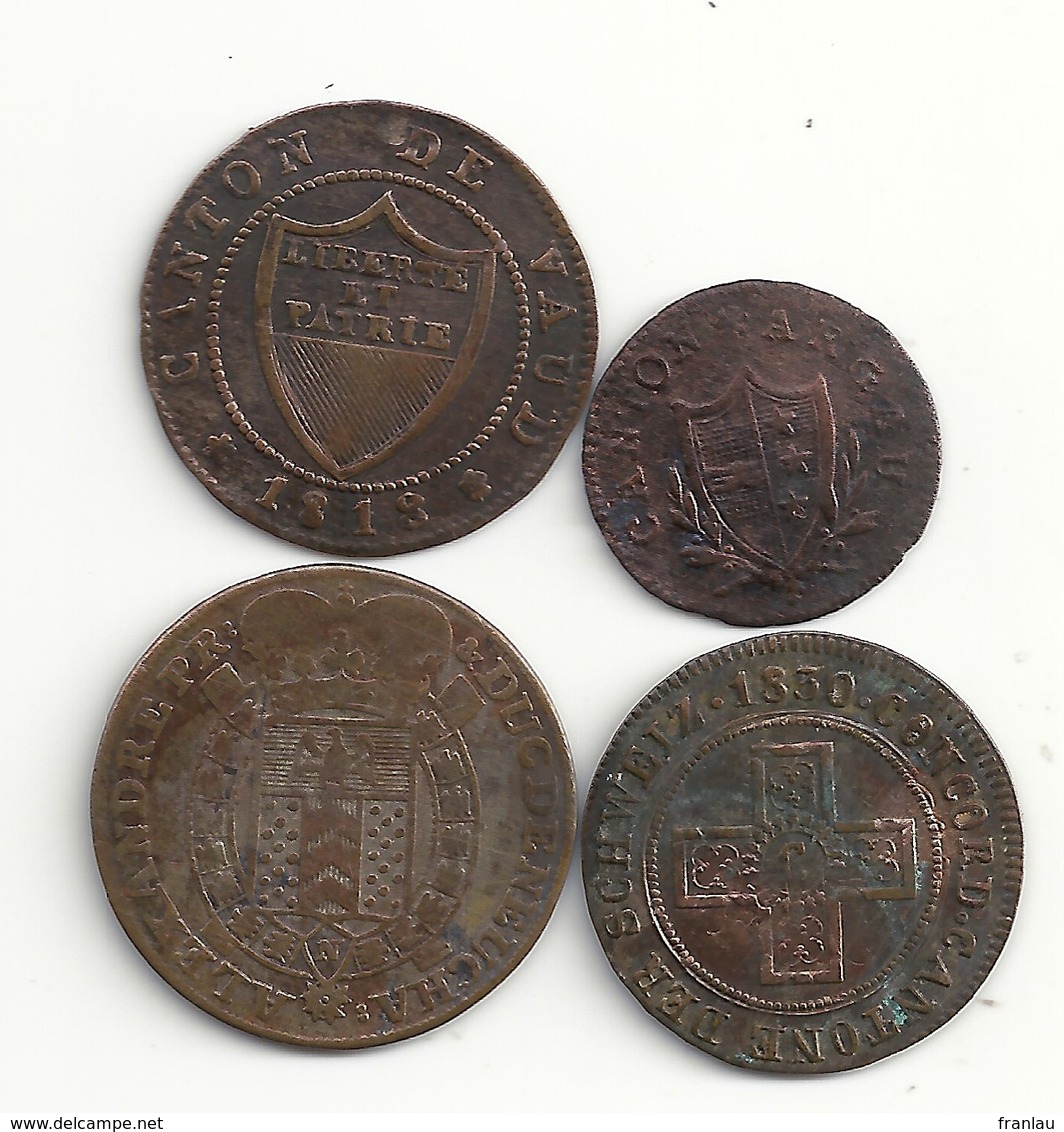 Suisse Lot De 4 Monnaies Différentes Cantons De Freyburg Argau Vaud Neuchatel - Autres & Non Classés