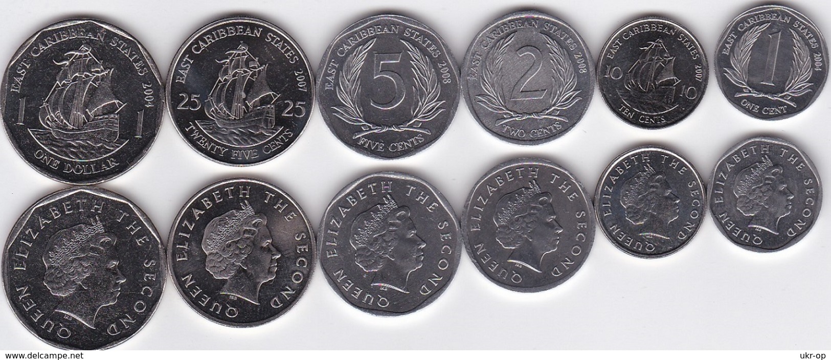 Eastern Caribbean - Set 6 Coins 1 + 2 + 5 + 10 + 25 Cents + 1 Dollar 2004 - 2008 UNC Ukr-OP - Ostkaribischer Staaten
