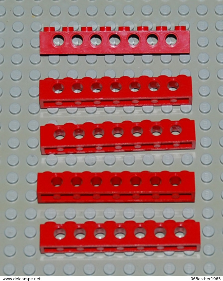 Légo Technic 5 X Rouge 1x8 Ref 3702 - Lego Technic