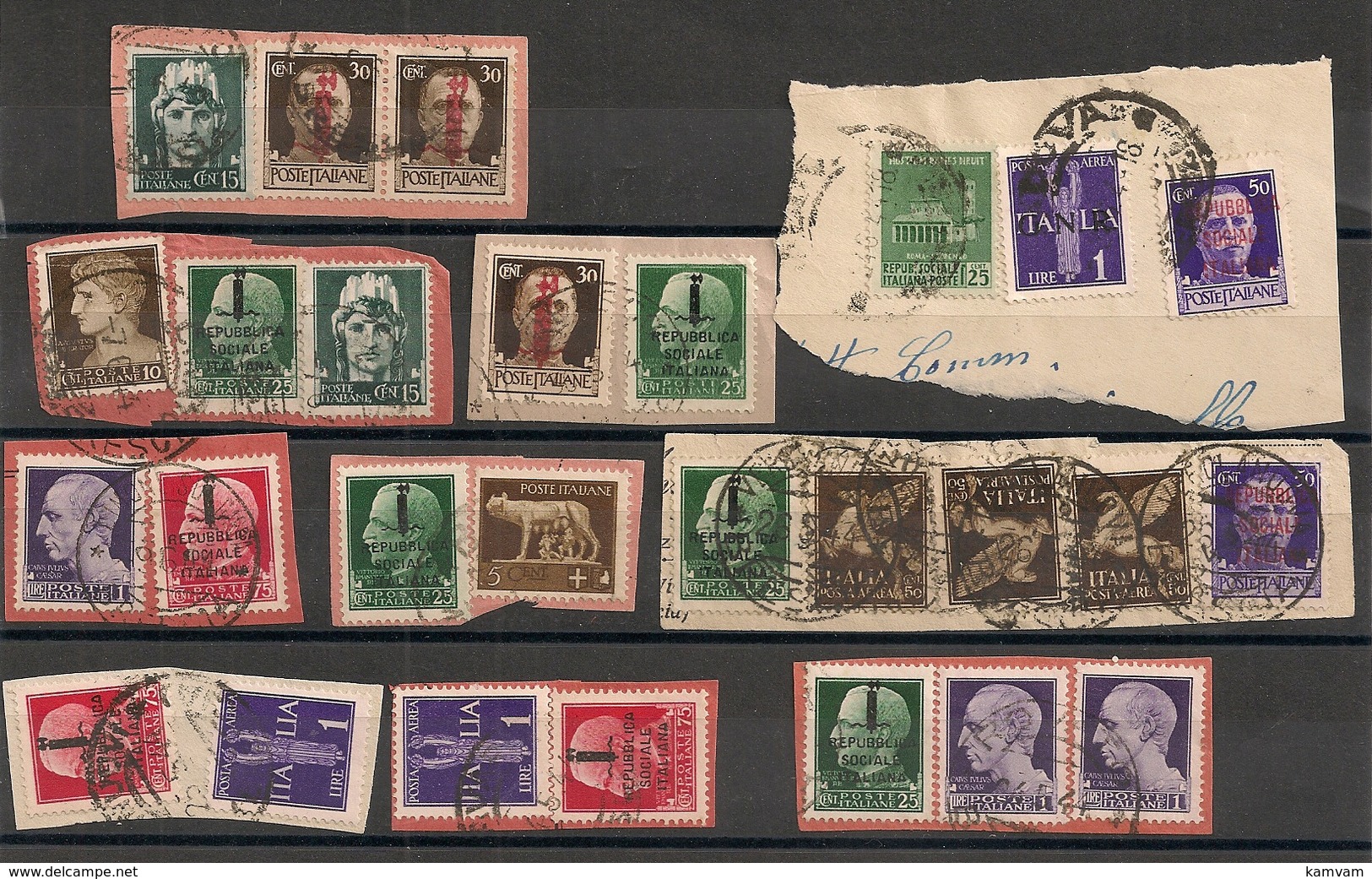 ITALIA Repubblica Sociale Frammenti 182 Stamps Fragments PER STUDIO / FOR STUDY/ POUR ETUDE - Oblitérés