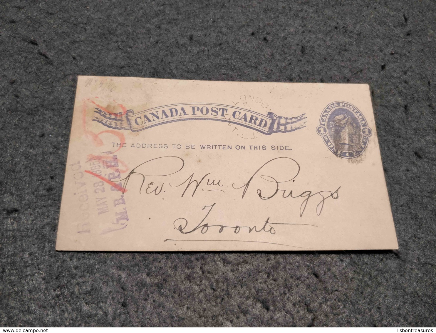 CANADA STATIONERY CARD LONDON ONTARIO TO TORONTO W/ "RECEIVED M.B.& P.H. " CANCEL 1885 - 1860-1899 Reign Of Victoria
