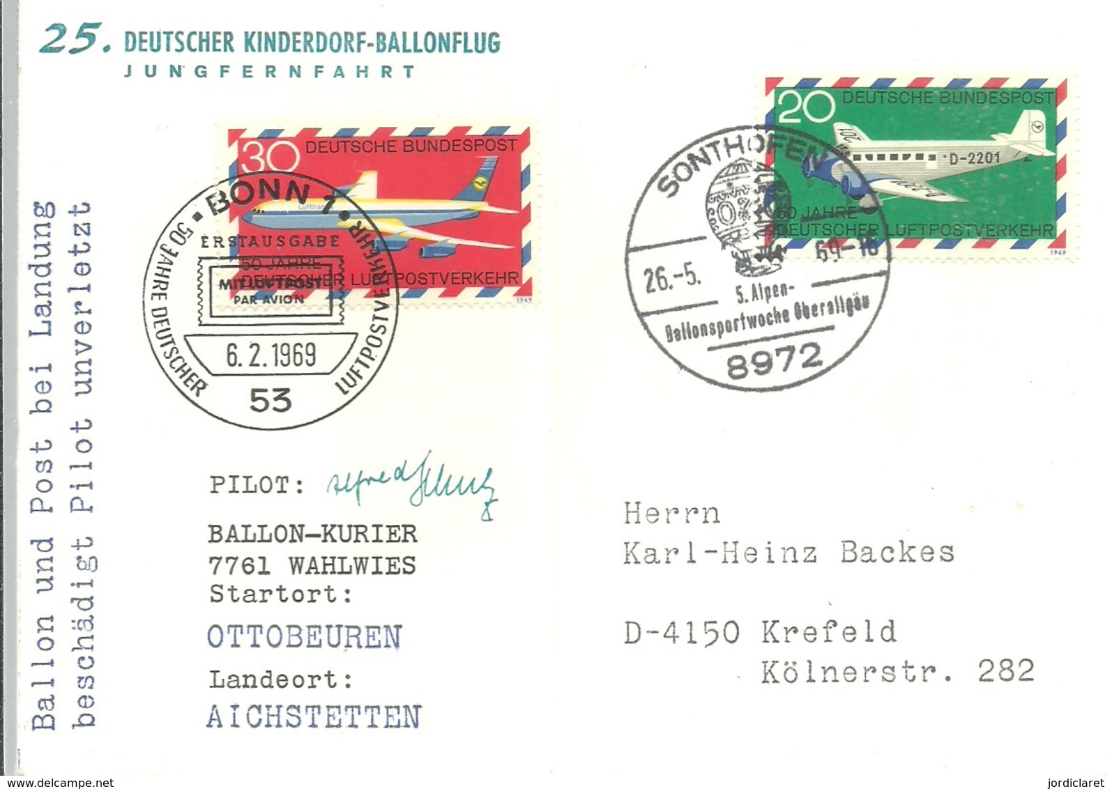 POSTMARKET ALEMANIA 1969 - Montgolfier