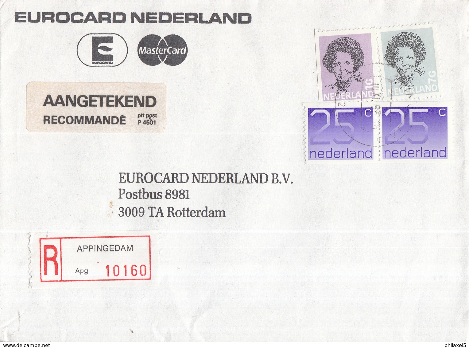 Nederland - Aangetekend/Recommandé Brief Vertrek Appingedam - Aantekenstrookje Appingedam 10160 - Marcofilia