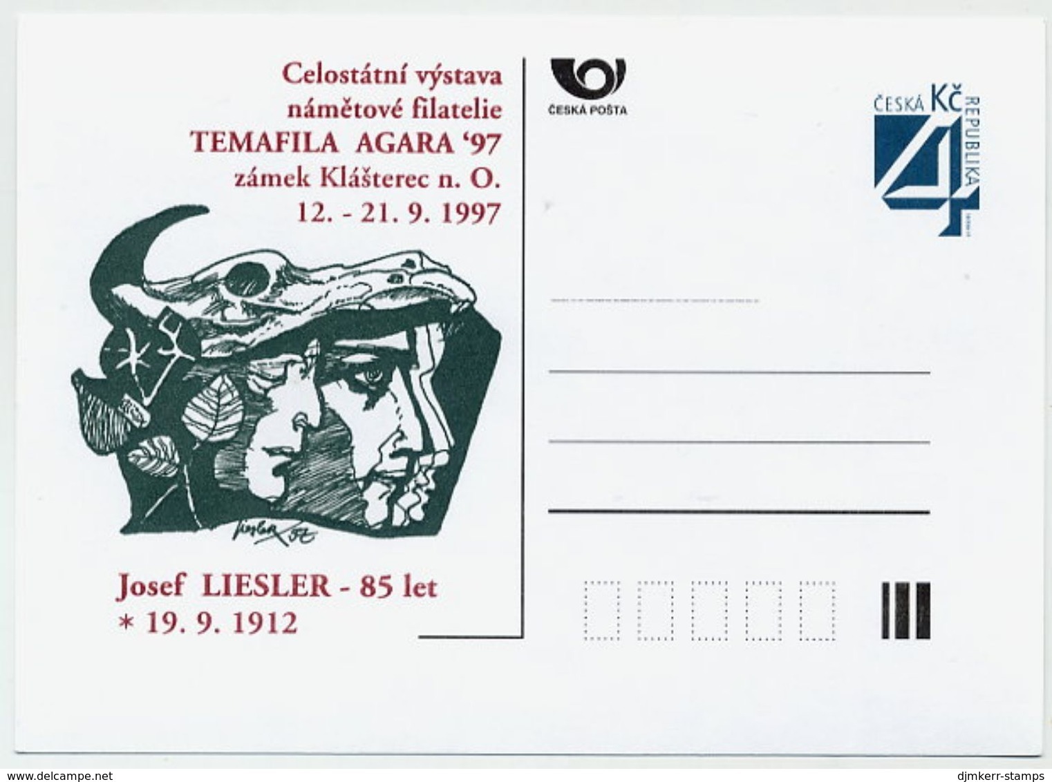 CZECH REPUBLIC 1997 Postcard TEMAFILA AGARA '97 Unused.  Michel P26-A5 - Cartes Postales