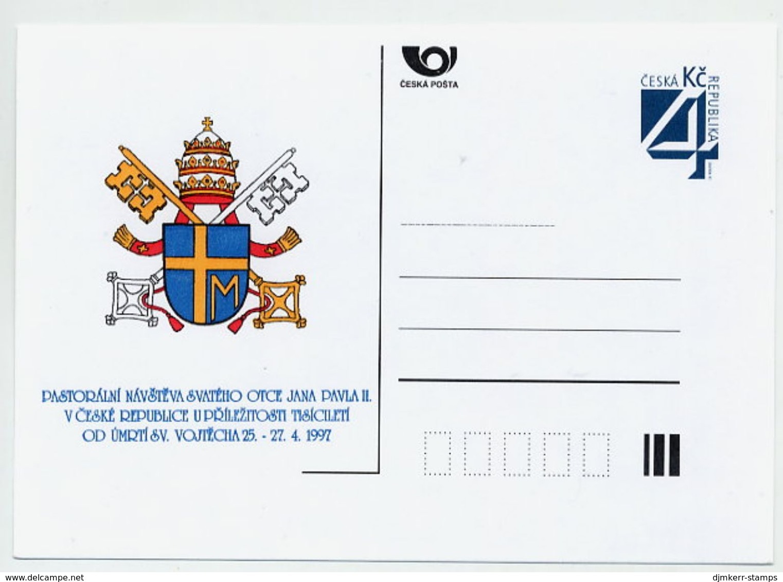 CZECH REPUBLIC 1997 Postcard Papal Visit Unused.  Michel P26-A1 - Postcards