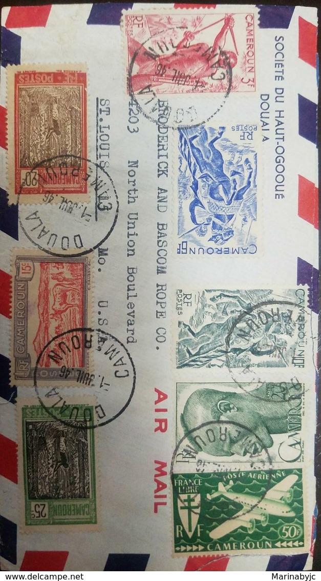 A) 1946 CAMEROUN, CROSS OF LORRAINE & FOUR MOTOR PLANE CD87, C1-C7, AIRMAIL, PEOPLE, WARRIOR IN HORSE, VF. - Cameroon (1960-...)