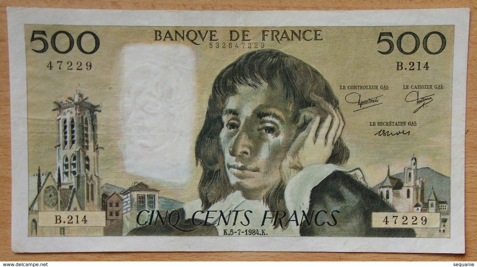 500 Francs Pascal 5-7-1984 - 500 F 1968-1993 ''Pascal''