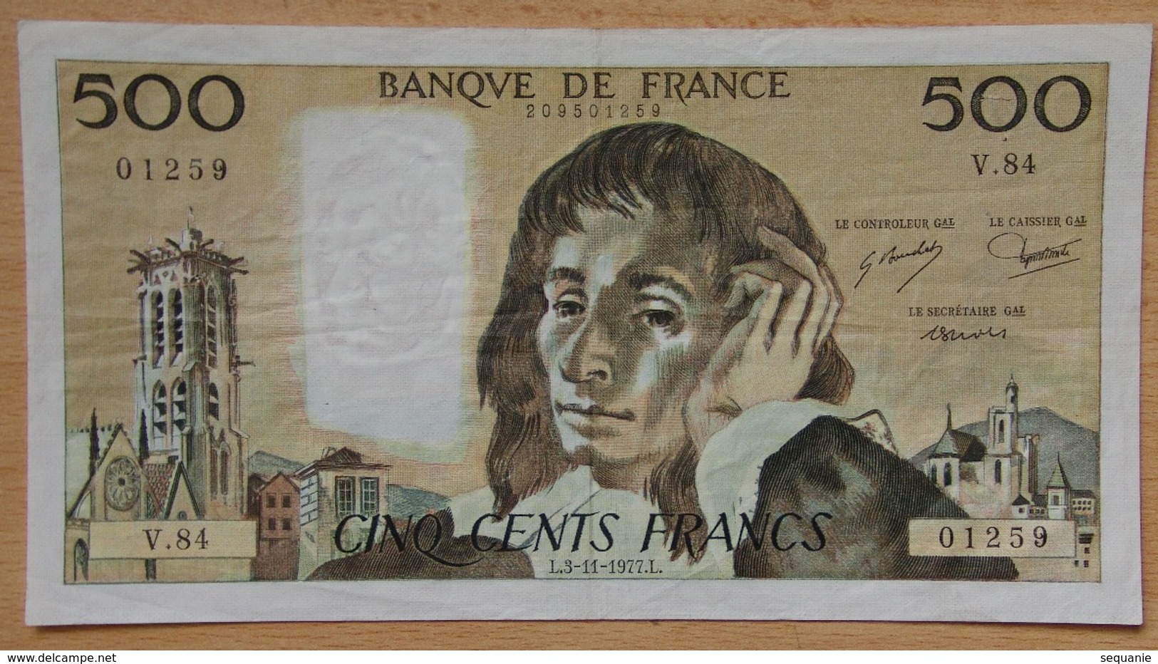 500 Francs Pascal 3-11-1977 - 500 F 1968-1993 ''Pascal''