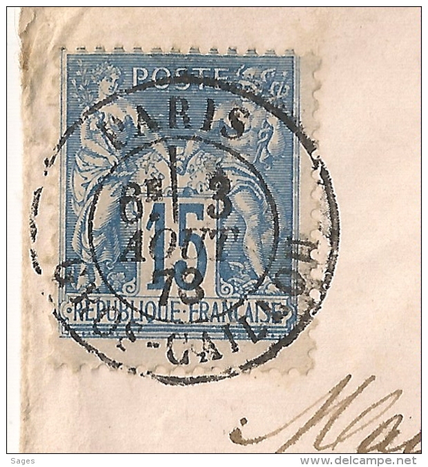 PARIS GROS CAILLOU Sur Enveloppe Au Type SAGE Pour TROUVILLE SUR MER. - 1877-1920: Semi Modern Period