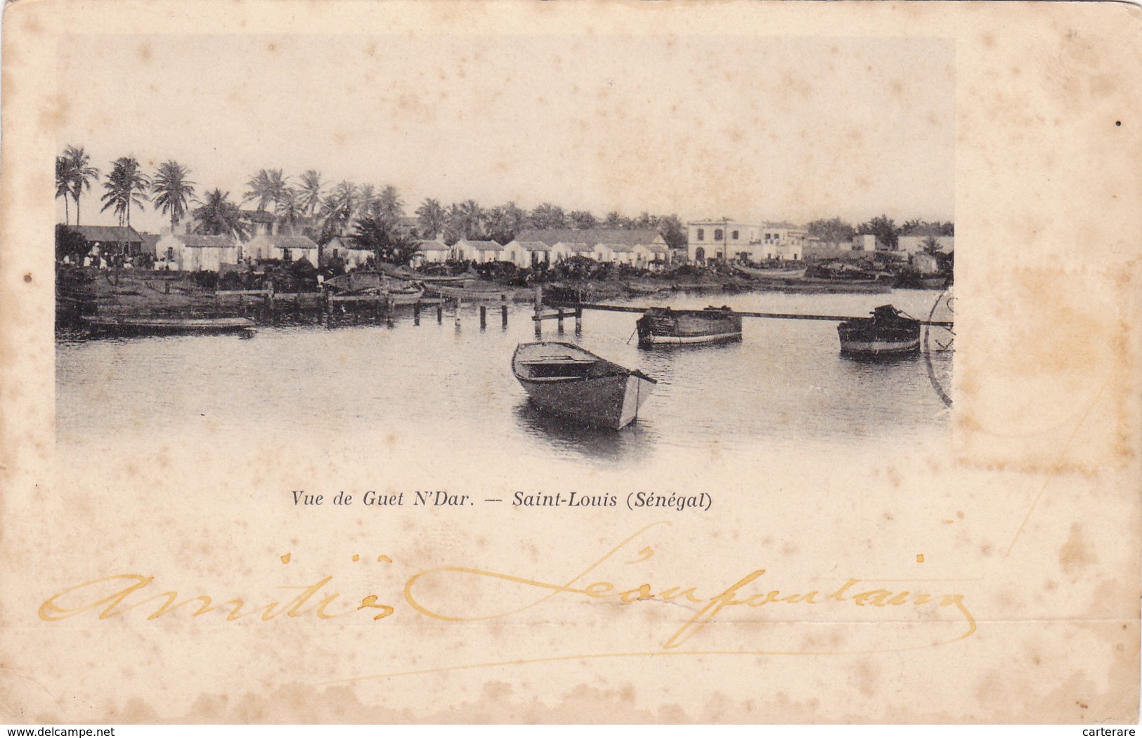 AFRIQUE,AFRICA,AFRIKA,SENEGAL,SAINT LOUIS,GUET N'DAR,GUET NDAR EN 1904,CARTE PHOTO,QUARTIER DES PECHEURS,PIROGUE - Sénégal