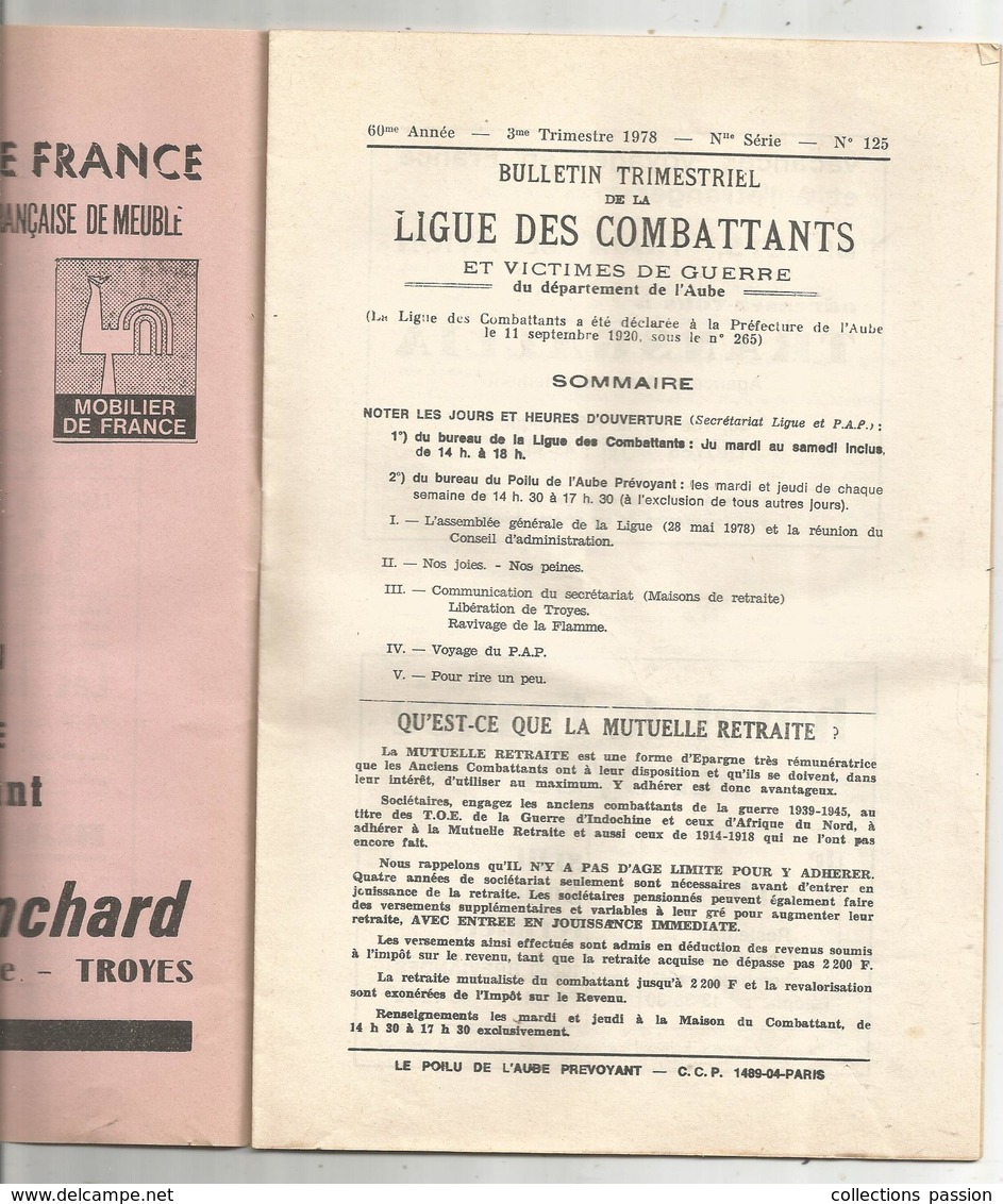 Bulletin Trimestriel De La LIGUE Des COMBATTANTS Et Victimes De Guerre De L'AUBE , 1978 , Frais Fr 1.95 E - Ohne Zuordnung