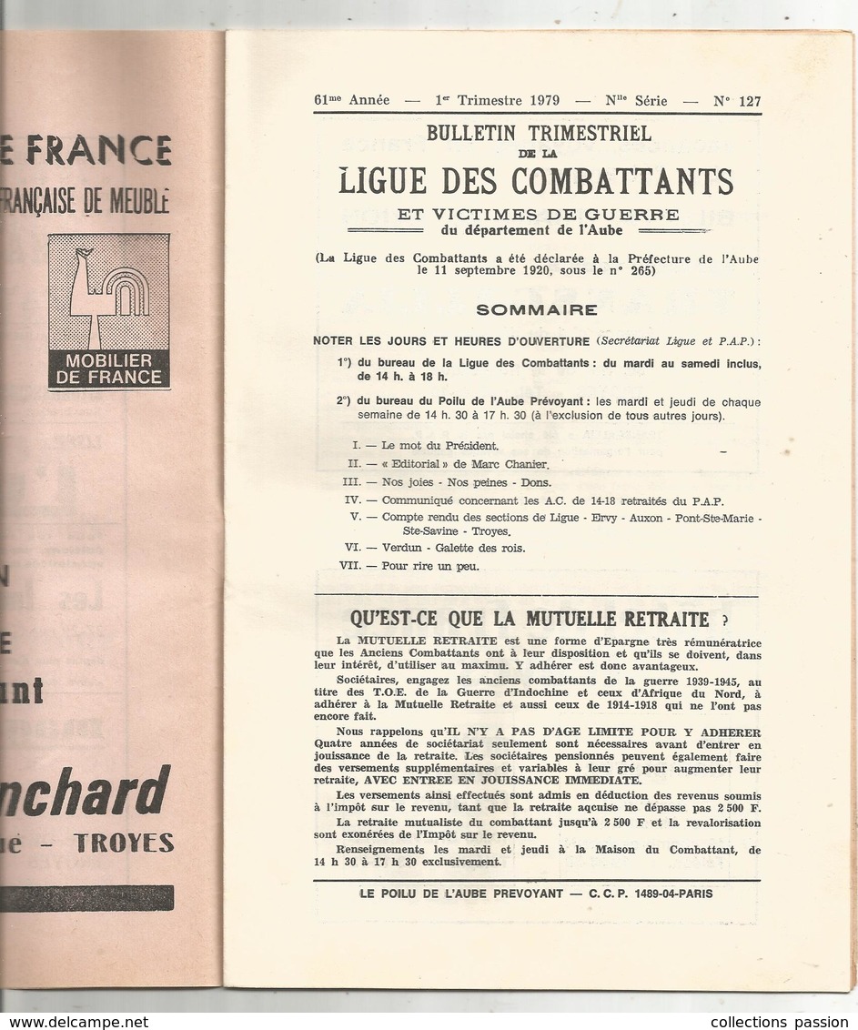 Bulletin Trimestriel De La LIGUE Des COMBATTANTS Et Victimes De Guerre De L'AUBE , 1979 , Frais Fr 1.95 E - Ohne Zuordnung