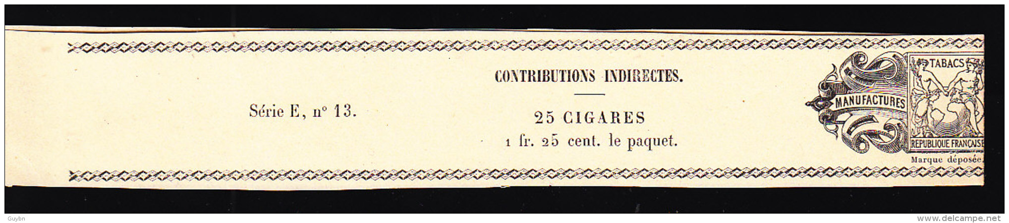 _ Etiquette Bande Taxe Droit Contributions Indirectes Cigares à 5 Centimes .. Type Sage  ... RRR  .... Tabac - Other & Unclassified