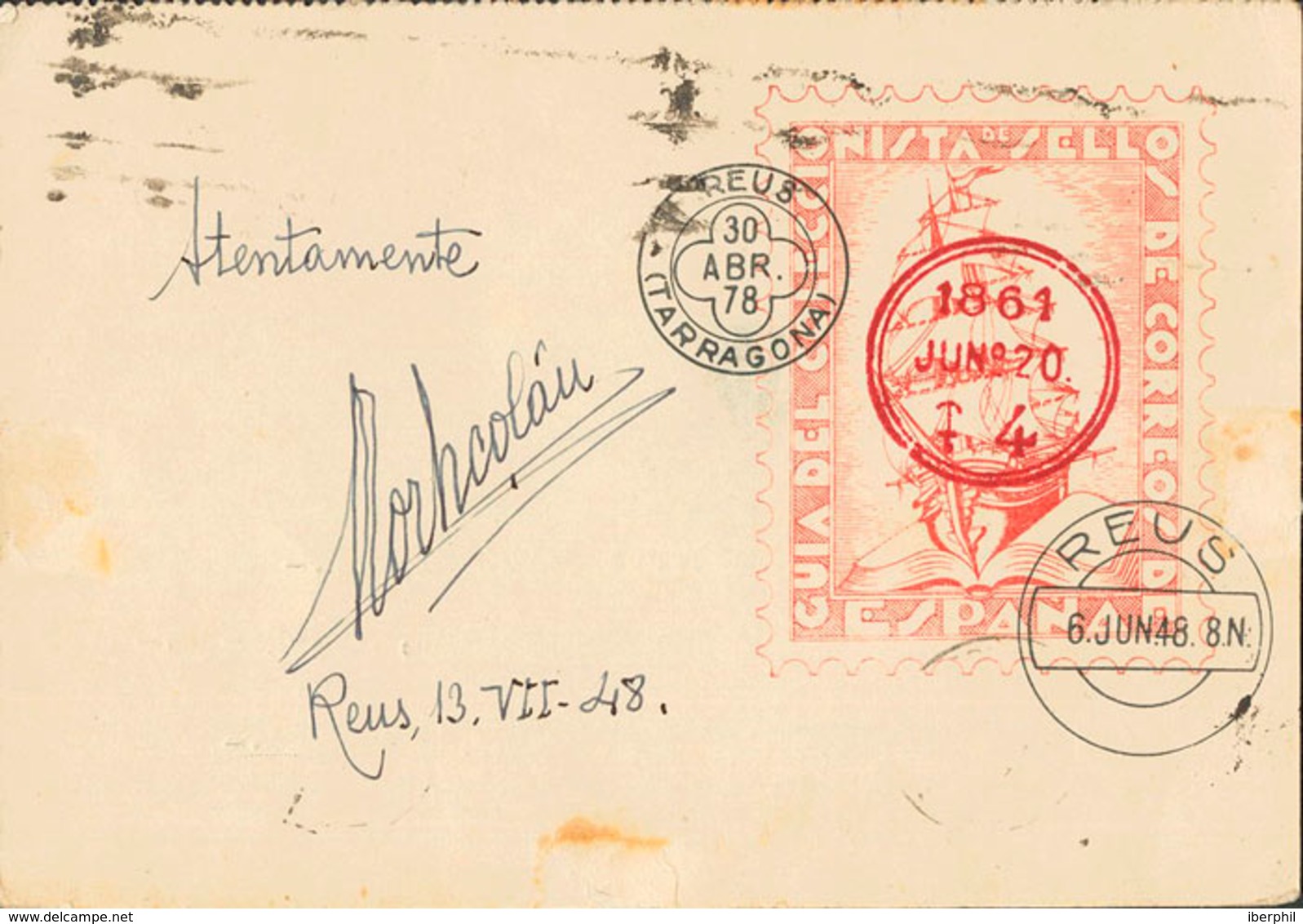 6 1948. Sobre 1035. 35 Cts Negro. Tarjeta Postal De La GUIA DEL COLECCIONISTA DE SELLOS DE CORREOS DE ESPAÑA (de Tort Ni - Otros & Sin Clasificación