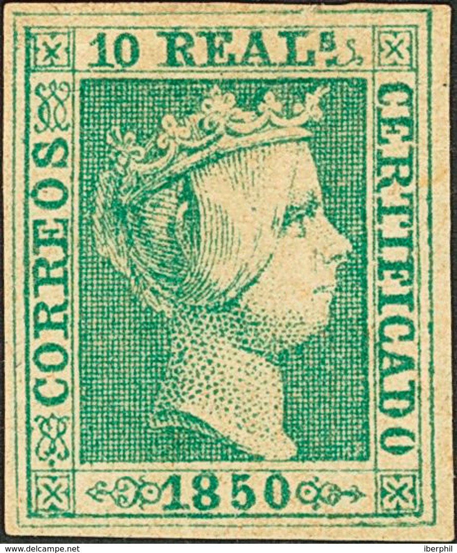 191 1850. * 5. 10 Reales Verde. Color Muy Intenso. MAGNIFICO. Cert. GRAUS. Edifil 2018: 6300? - Other & Unclassified