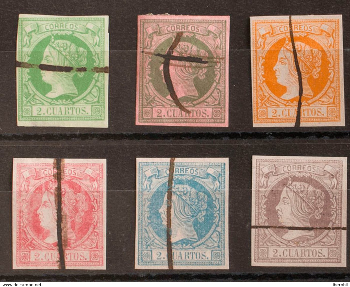 245 1860. º 51P(6). 2 Cuartos Verde, 2 Cuartos Verde Sobre Rosado, 2 Cuartos Naranja, 2 Cuartos Rosa, 2 Cuartos Azul Y 2 - Otros & Sin Clasificación