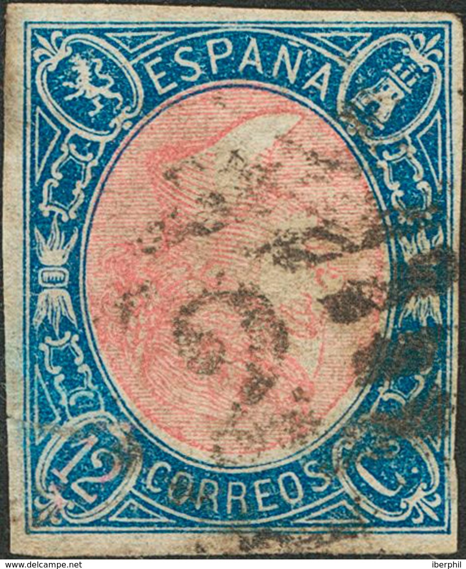 269 1865. º 70ei. 12 Cuartos Azul Y Rosa (leve Reparación). Variedad MARCO INVERTIDO. MAGNIFICO. Edifil 2015: 1575? - Otros & Sin Clasificación