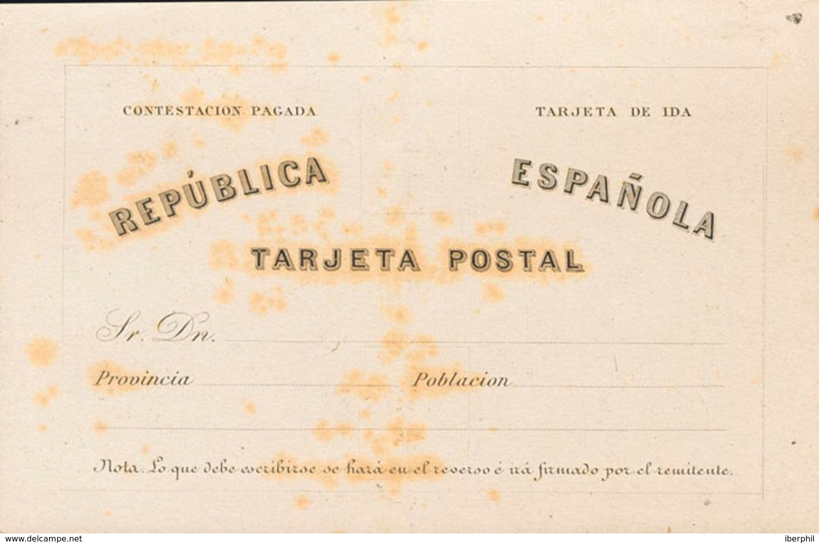 825 1874. (*) EP6Pb. PRUEBA CALCOGRAFICA De La Tarjeta Entero Postal (de Vuelta) Del Año 1873 (manchitas Del Tiempo). BO - Other & Unclassified