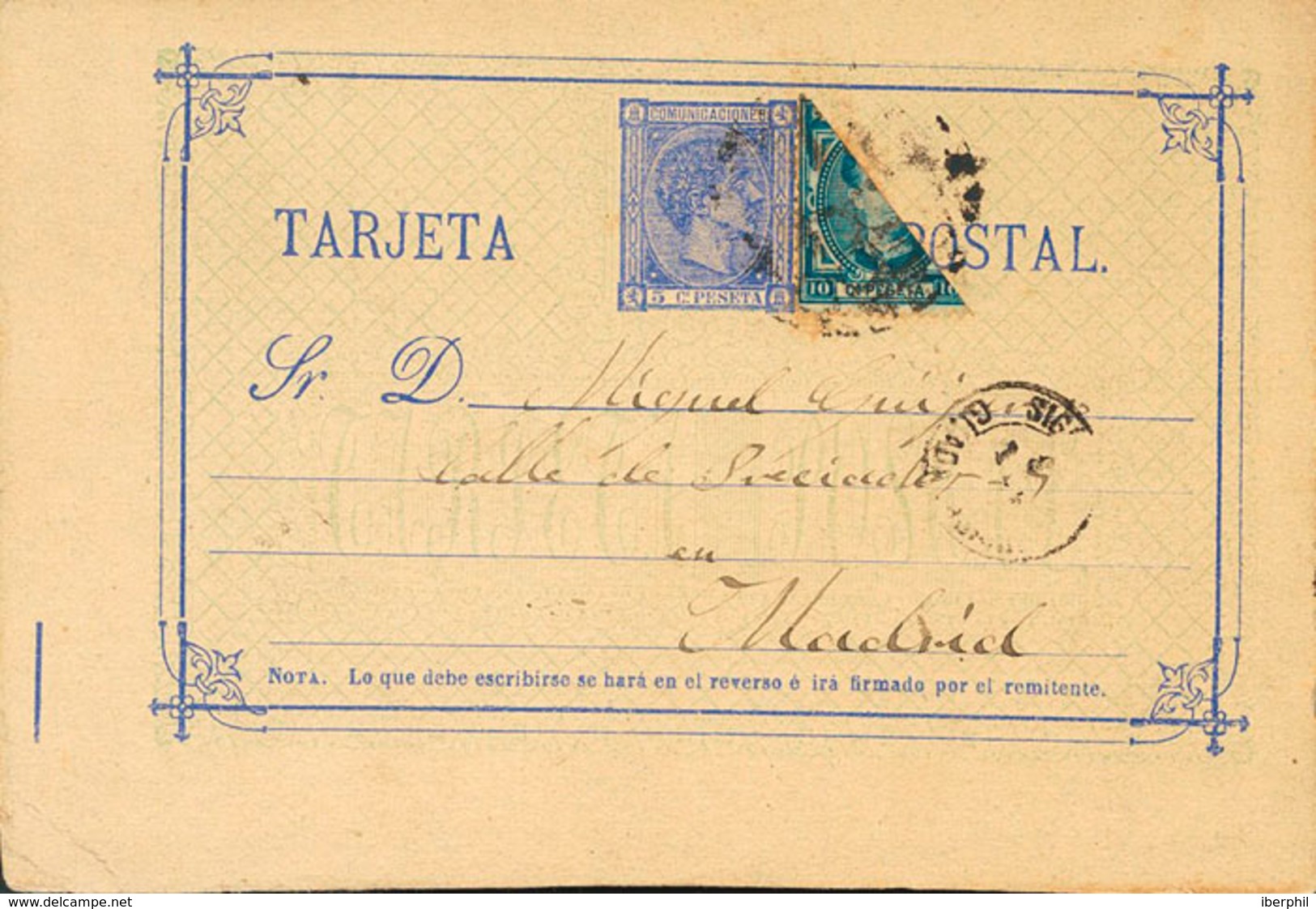 833 1876. Sobre EP8. 5 Cts Ultramar Sobre Tarjeta Entero Postal De SIGÜENZA (GUADALAJARA) A MADRID, Con Franqueo Complem - Other & Unclassified