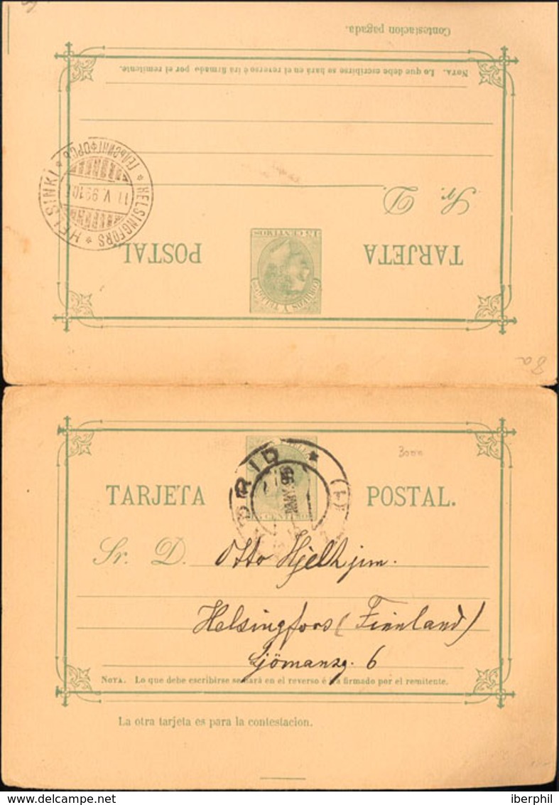 836 1899. Sobre EP12. 15 Cts + 15 Cts Verde Sobre Tarjeta Entero Postal Circulada Sólamente La Ida De MADRID A HELSINKI  - Otros & Sin Clasificación