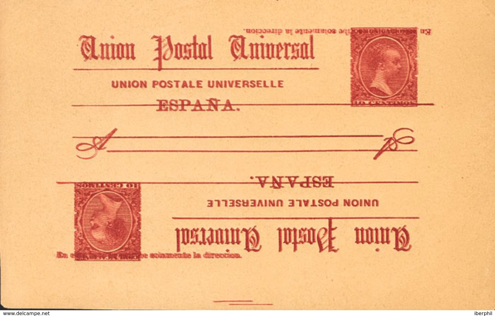 848 1889. (*) EPR1e. 10 Cts Carmín Oscuro Sobre Tarjeta Entero Postal. DOBLE IMPRESION, UNA INVERTIDA. MAGNIFICA. (Láiz  - Other & Unclassified