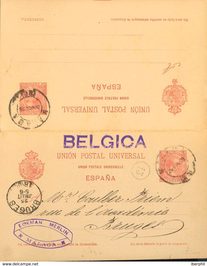 863 1898. Sobre EP33. 10 Cts + 10 Cts Carmín Sobre Tarjeta Entero Postal Circulada Sólamente A La Ida De MALAGA A A BRUJ - Otros & Sin Clasificación