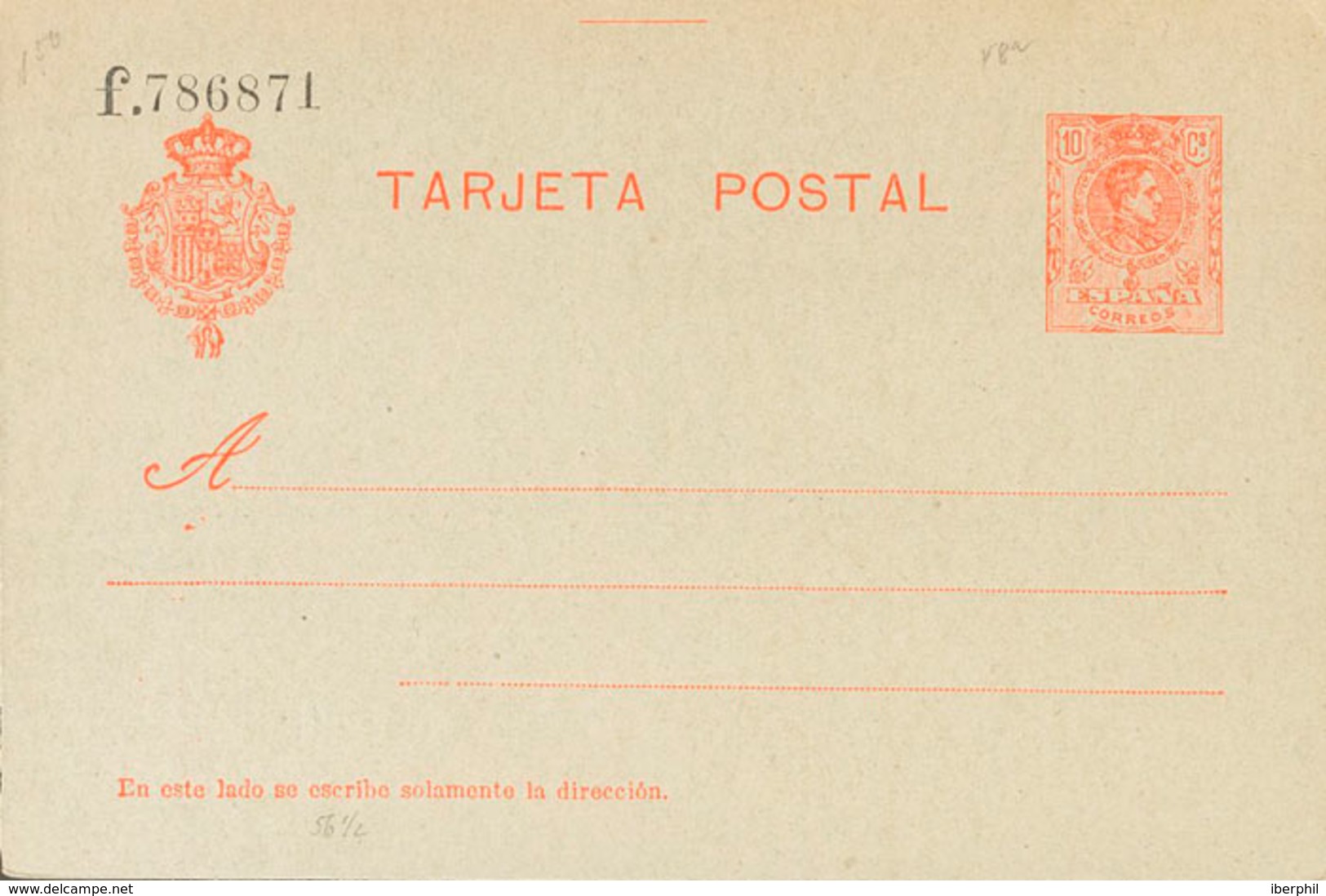 890 1910. (*) EP49n. 10 Cts Rojo Naranja Sobre Tarjeta Entero Postal (variedad Letra De Serie Minúscula). (Láiz 2006, 70 - Other & Unclassified