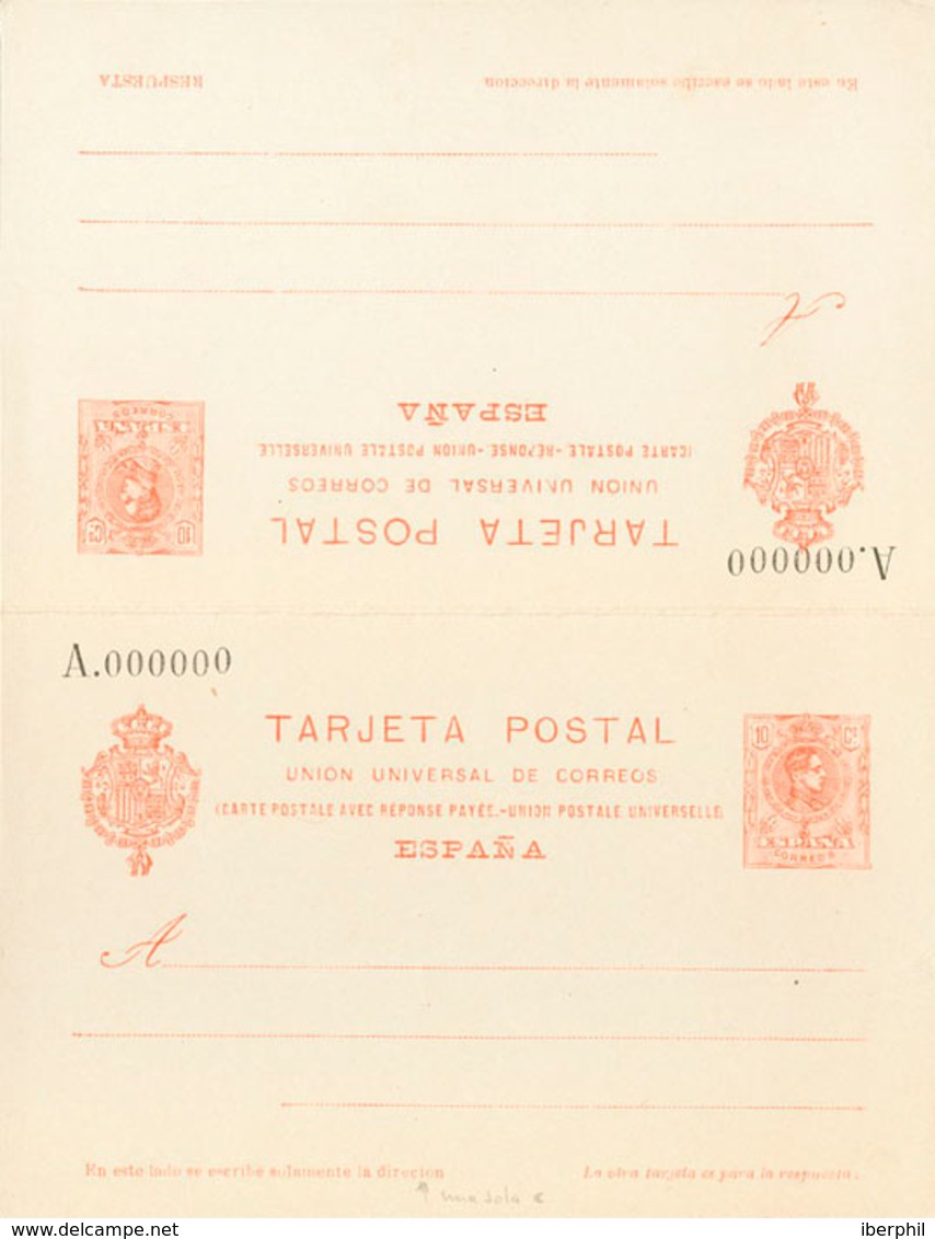 900 1910. (*) EP54N. 10 Cts + 10 Cts Naranja Sobre Tarjeta Entero Postal, De Ida Y Vuelta. NºA000000. MAGNIFICA. (Láiz 2 - Other & Unclassified