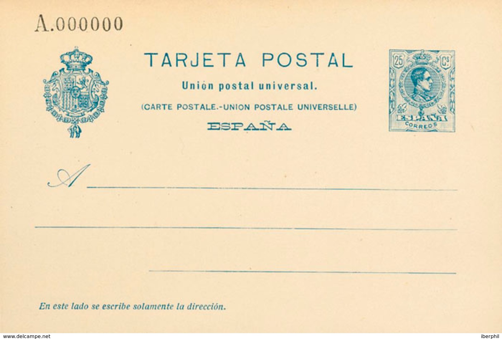 909 1916. (*) EPNE4. 25 Cts Azul Sobre Tarjeta Entero Postal. NO EMITIDA. MAGNIFICA Y RARA. Edifil 2018: 400? - Otros & Sin Clasificación