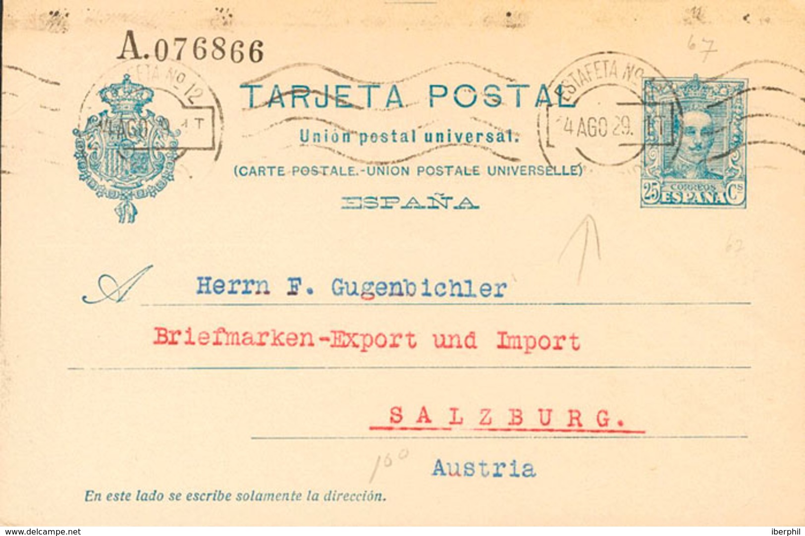 915 1929. Sobre EP59ipa. 25 Cts Sobre Tarjeta Entero Postal De MADRID A SALZBURGO (AUSTRIA). Sobreimpresión Privada Al D - Other & Unclassified