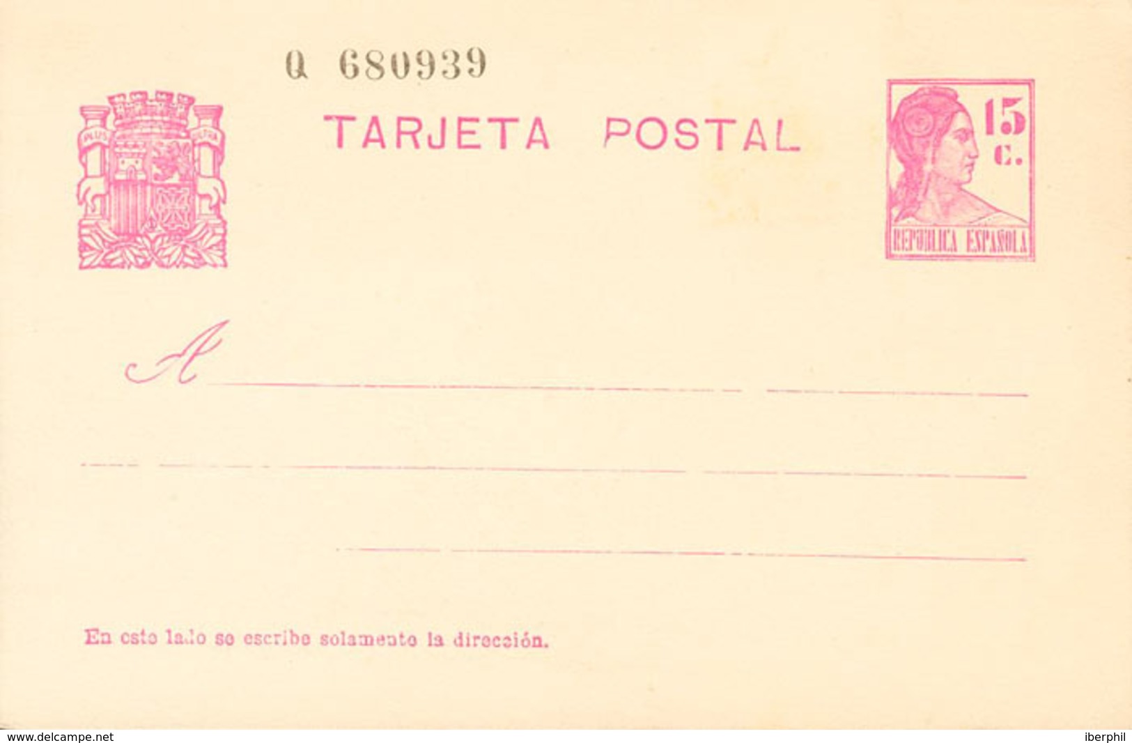 926 1932. (*) EP69b. 15 Cts Lila Sobre Tarjeta Entero Postal (Serie Q). MAGNIFICA Y RARA. (Láiz 2006, 200 Euros) - Other & Unclassified
