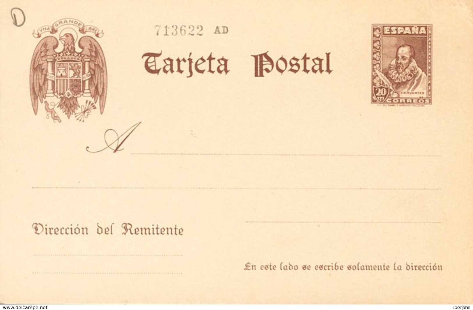 946 1938. (*) EP83. 20 Cts Castaño Sobre Tarjeta Entero Postal. MAGNIFICA. Edifil 2018: 112? - Other & Unclassified