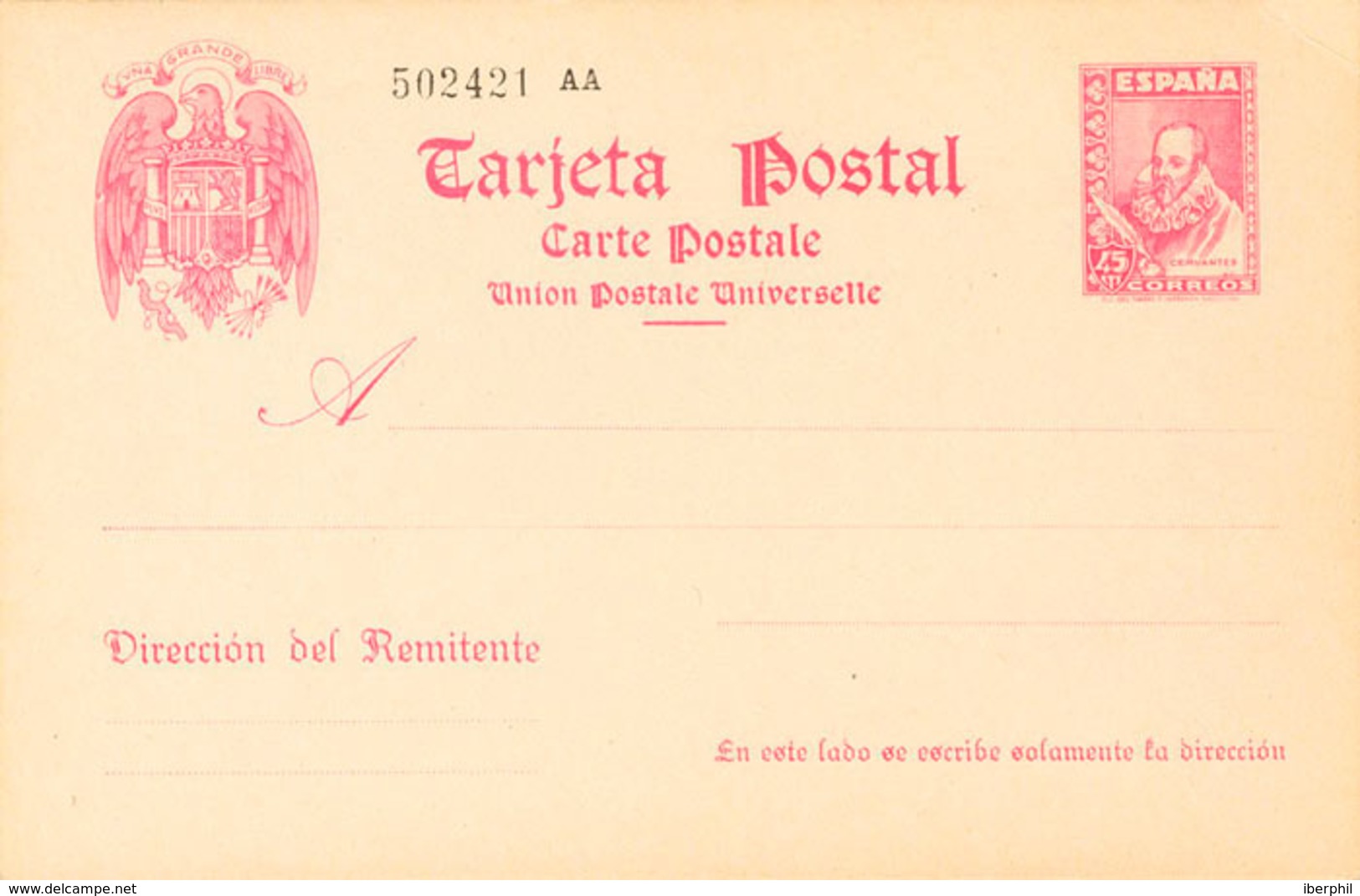 948 1938. (*) EP84. 45 Cts Carmín Sobre Tarjeta Entero Postal. MAGNIFICA. Edifil 2018: 139? - Other & Unclassified