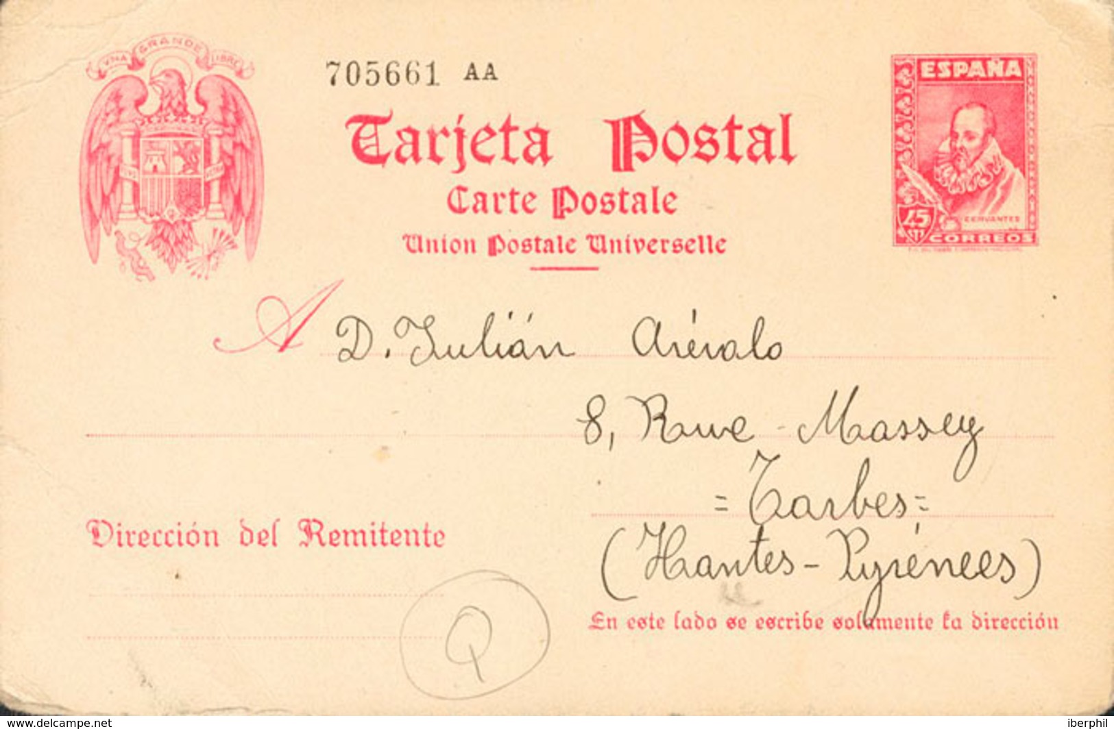 949 1938. Sobre EP84. 45 Cts Carmín Sobre Tarjeta Entero Postal (escrita Pero Sin Circular). MAGNIFICA. Edifil 2018: 139 - Otros & Sin Clasificación