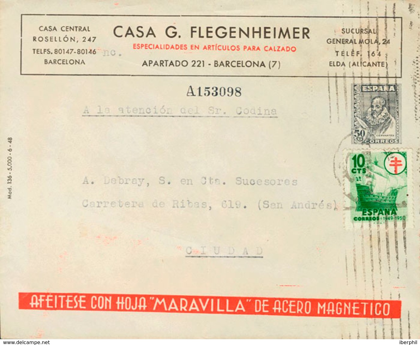 961 (1950ca). Sobre EP1469. 50 Cts Pizarra Sobre Entero Postal Privado CASA G.FLEGENHEIMER (87 Mm) Correo Interior De BA - Otros & Sin Clasificación