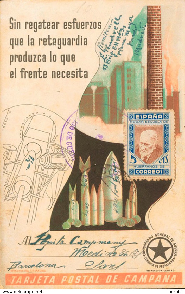 966 1937. Tarjeta Postal De Campaña. SIN REGATEAR ESFUERZOS QUE LA RETAGUARDIA PRODUZCA LO QUE EL FRENTE NECESITA, Del C - Otros & Sin Clasificación