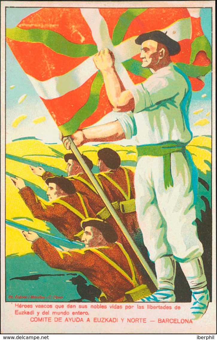 981 1937. Tarjeta Postal Ilustrada (Gudari). COMITE DE AYUDA A EUZKADI Y NORTE. MAGNIFICA Y RARISIMA. - Otros & Sin Clasificación