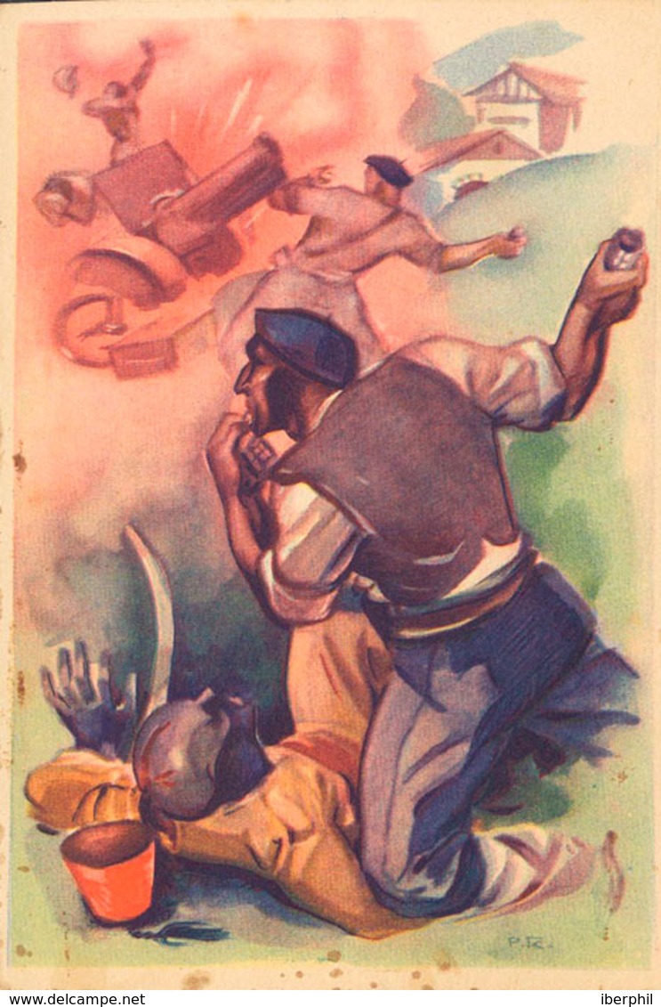 988 (1936ca). Tarjeta Postal Ilustrada (Lucha Con Tropas Bando Nacional). Departamento De Propaganda De La Delegación De - Otros & Sin Clasificación