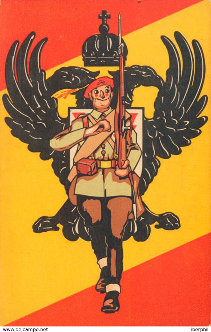 1013 (1937ca). Tarjeta Postal Ilustrada. REQUETE De Falange Española Tradicionalista Y De Las J.O.N.S. MAGNIFICA Y RARA. - Other & Unclassified