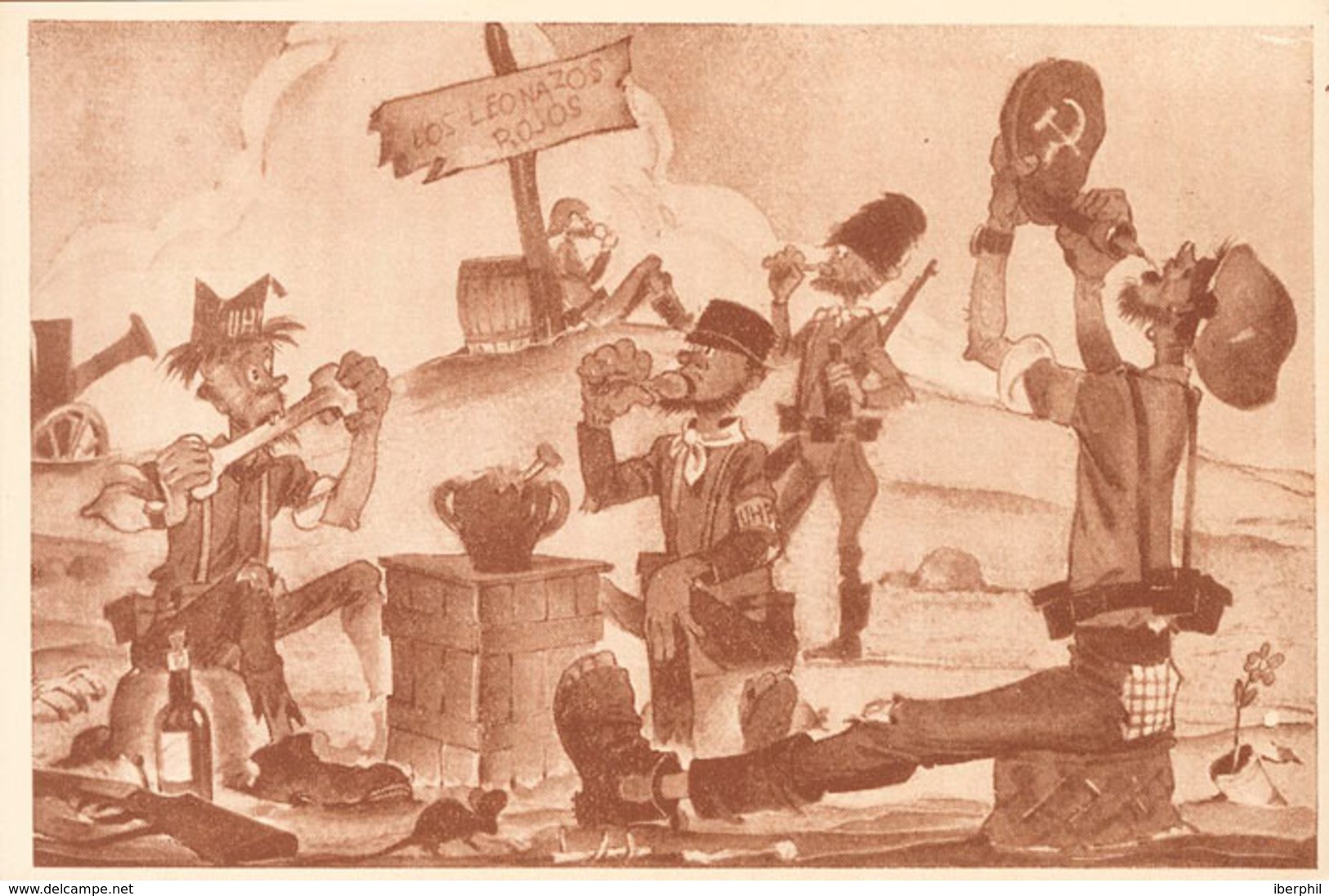 1021 (1938ca). Conjunto De Cinco Tarjetas Postales Emitidas Por El Bando Nacional Ridiculizando Al Ejército Republicano. - Altri & Non Classificati