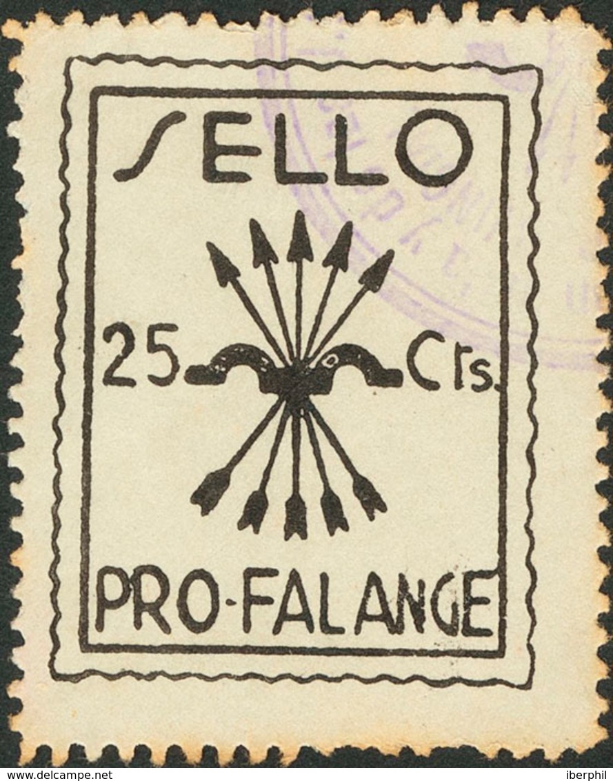 1057 1938. 25 Cts Negro (conservación Habitual). PRO FALANGE. BONITO Y RARO. (Allepuz 166) - Otros & Sin Clasificación